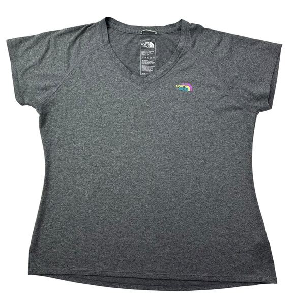 The North Face Women's XL XLARGE Flash Dry Short Sleeve V-Neck Gray W/Front Logo - Picture 1 of 16